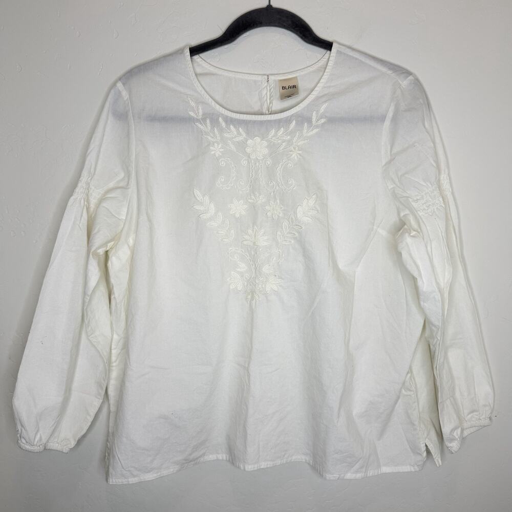Blair Boho Peasant Top Embroidered Womens Plus 2X White Prairie Cottagecore